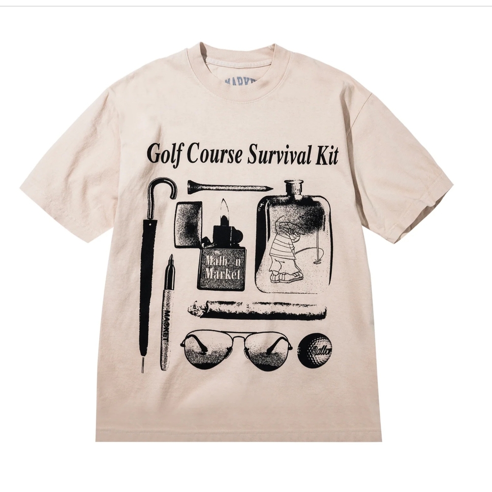Malbon Market - Beige Graphic Tee - Golf Course Survival Kit